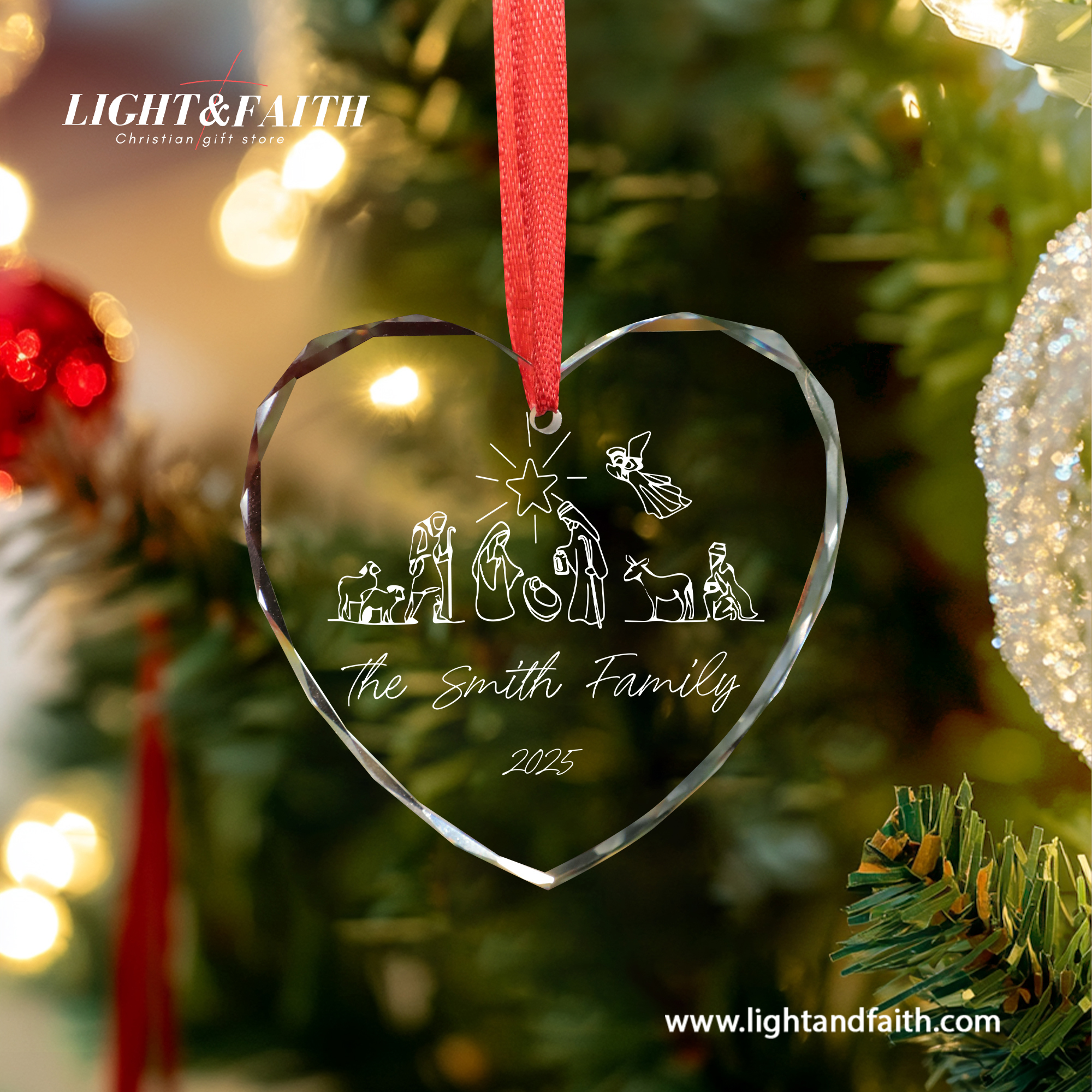 Personalized Nativity Glass Ornament 2025, Custom Family Name Ornament, Holy Family Christmas Decor, Christian Faith Gift, Religious Tree Decoration DCLAF55